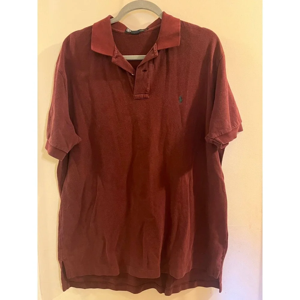 Polo By Ralph Lauren Polo Shirt Men L‎ Brown Spread Collar Pony Logo Embroidered